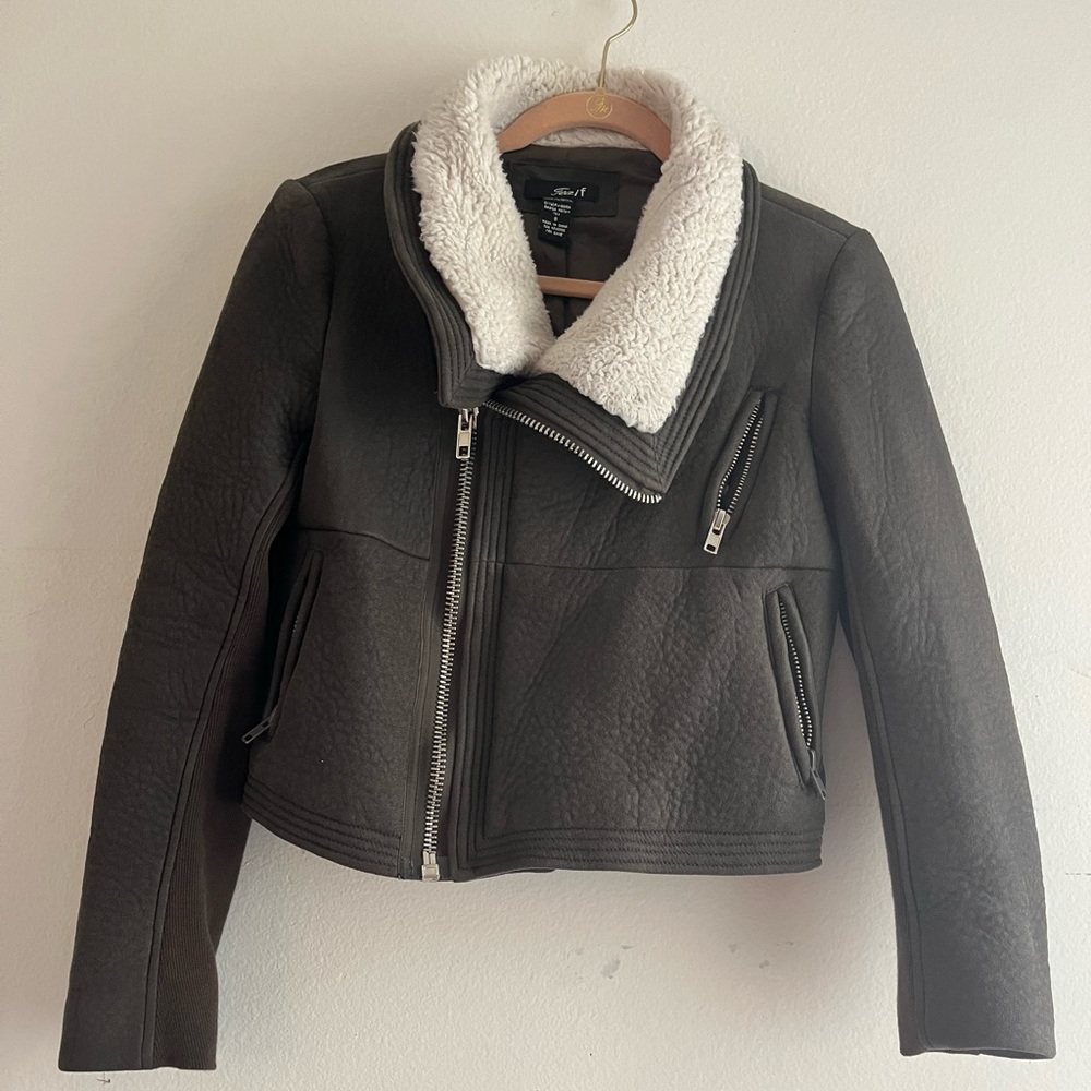 Trendy asymmetrical olive green Jacket